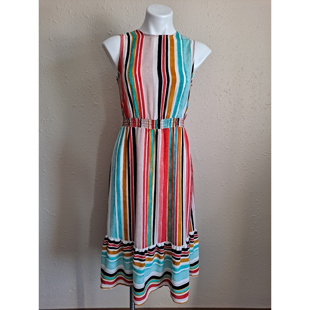 Mossimo Watercolor Striped Sleeveless Midi Dress